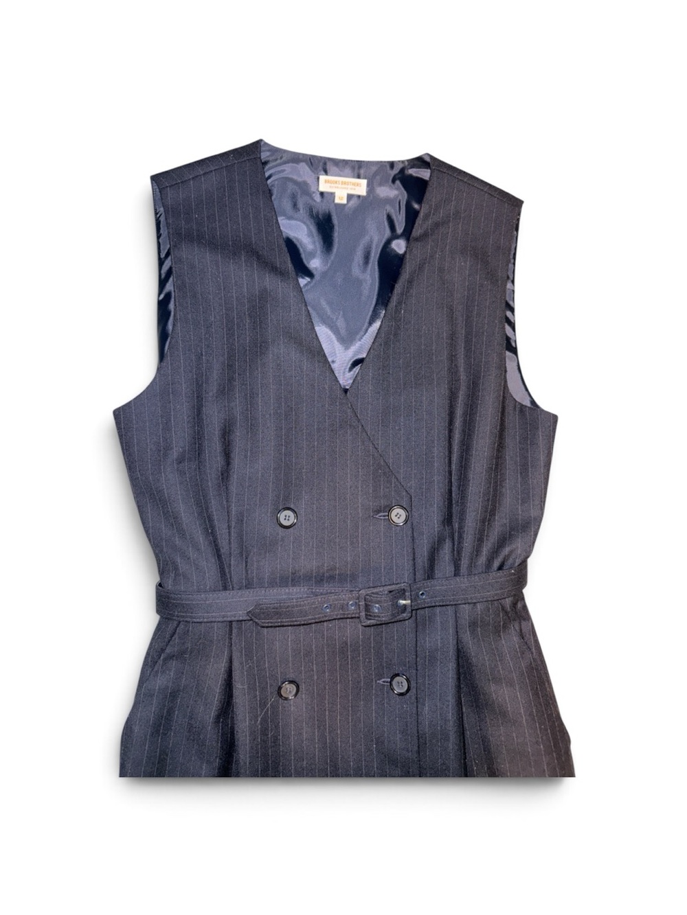 Brooks Brothers 12 Pinstripe Double-Breasted Business Career Trench Vest Dress - Picture 3 of 7